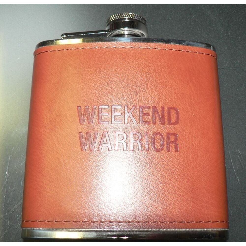 About Face 6 Oz Stainless‎ Steel Weekend Warrior Brown Novelty Flask
